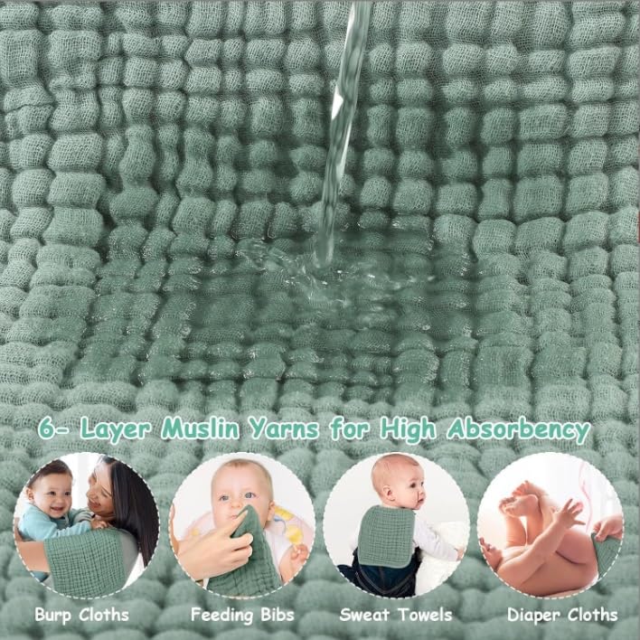 Oaygat 6 Pcs Muslin Cloths for Baby 100% Cotton Large Muslin Squares Burp Cloths for Baby Cloths Baby Essentials for Newborn Boys Girls Large Extra Soft and Absorbent - Image 4