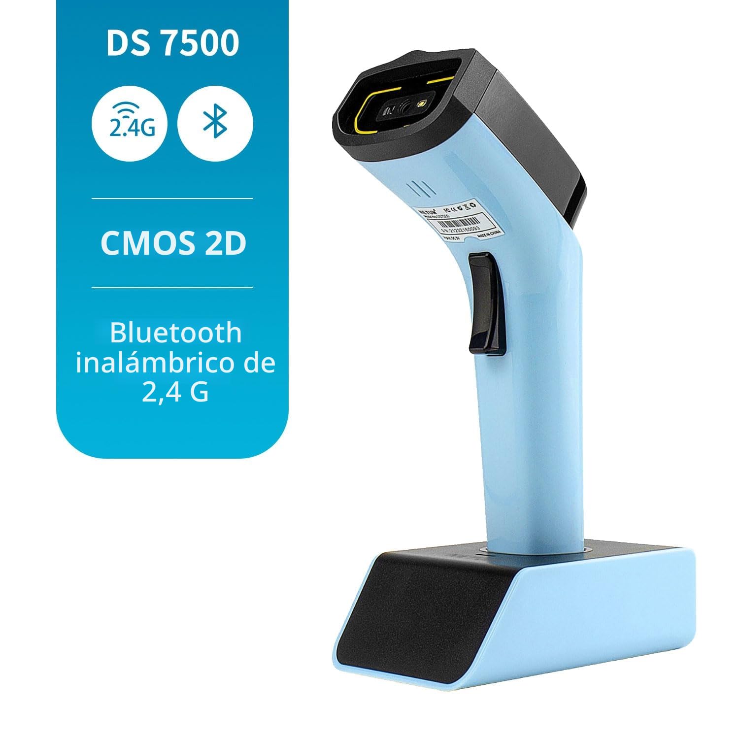 NETUM DS7500 Escáner de código de Barras 2D inalámbrico Bluetooth, Base de Carga, Memoria incorporada Funciona con Mac OS, Windows, iOS, Android, transferencias de hasta 50 Metros