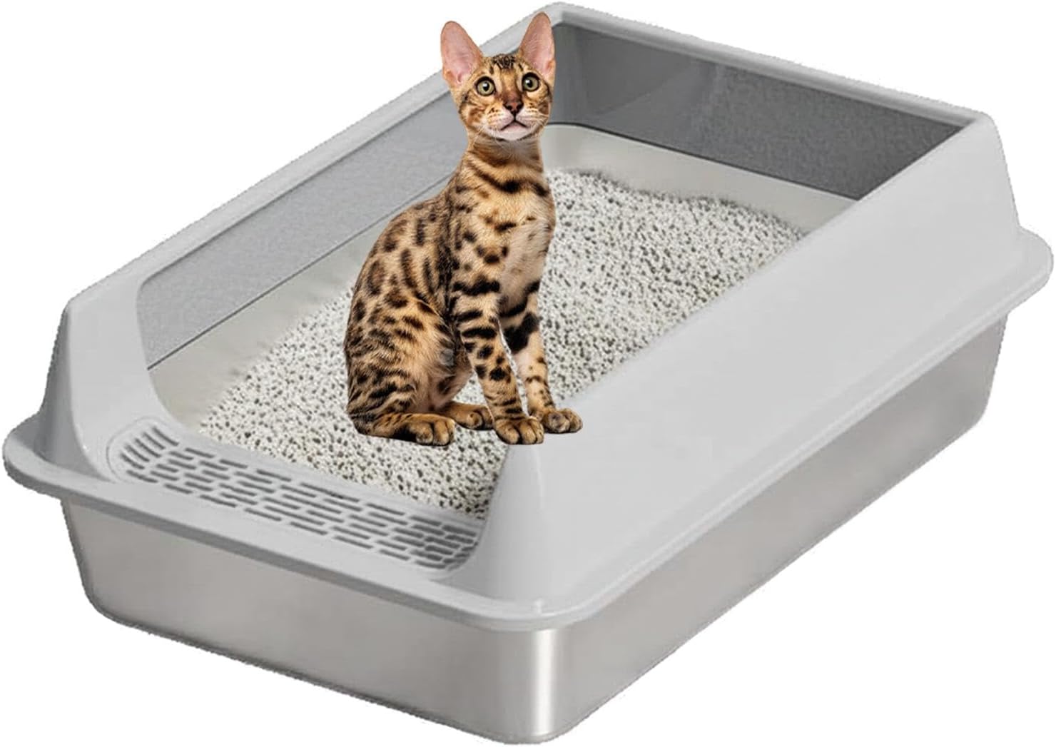 ベンガル 猫用トイレ 洗える 掃除簡単 猫砂OK 飛び散り防止 広めサイズ 多頭飼い 耐久性 おしゃれ シンプル設計 (グレー) (