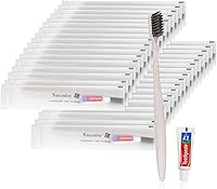 Vista 1 de Cepillos de dientes desechables con pasta de dientes, paquete de 30 cepillos de dientes desechables de albaricoque envueltos individualmente a