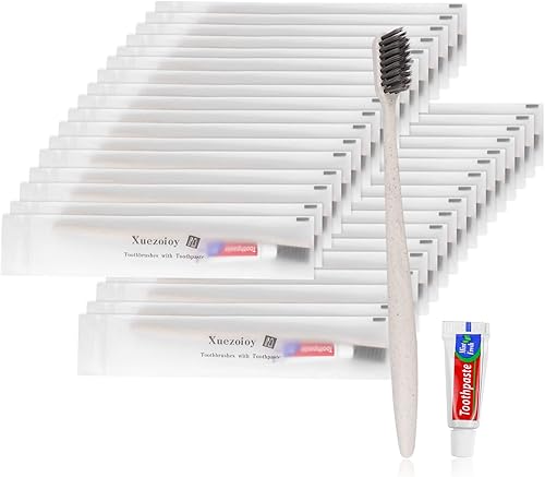 Cepillos de dientes desechables con pasta de dientes, paquete de 30 cepillos de dientes desechables de albaricoque envueltos individualmente a