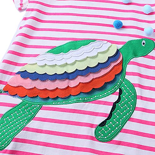 KISSOURBABY Little Girls Soft Summer Cotton Short Sleeve Dresses T-Shirt Casual Cartoon Dress4
