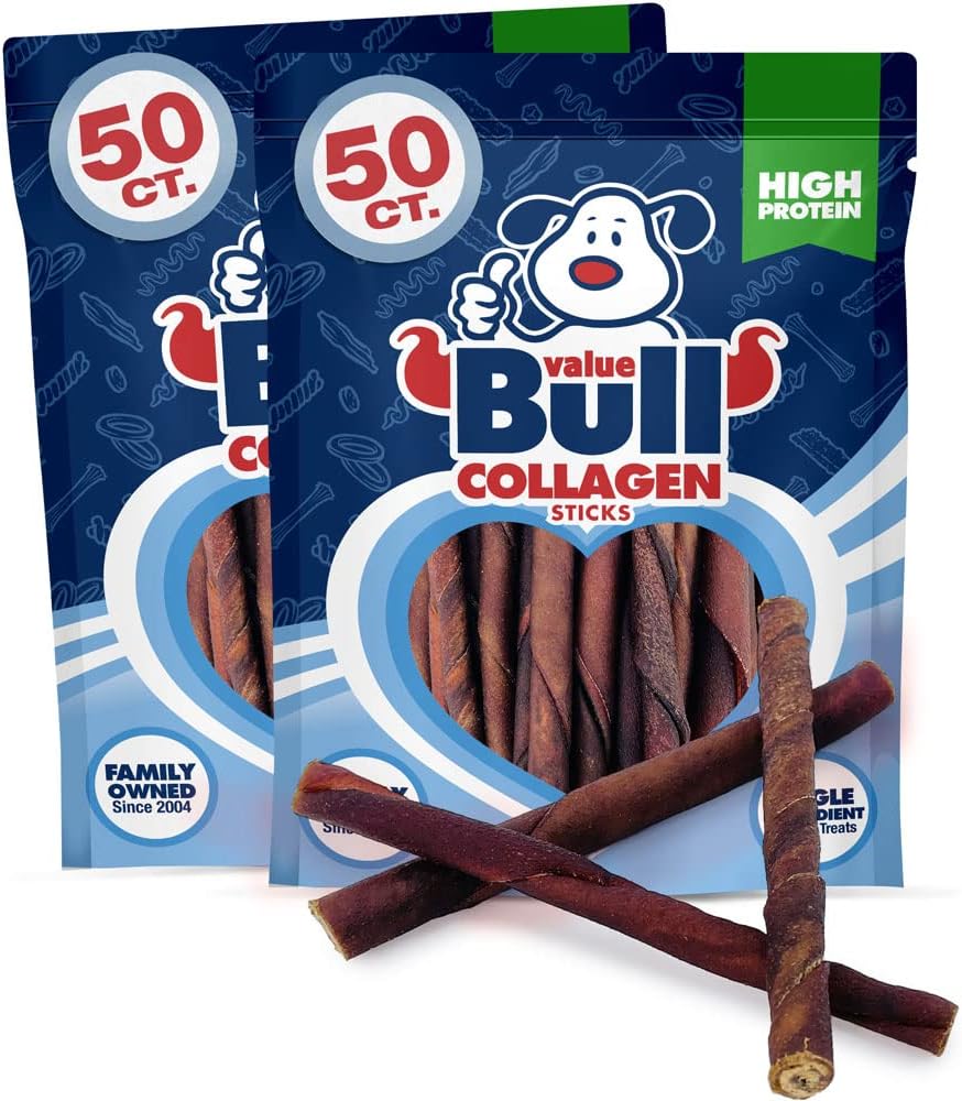 ValueBull USA Collagen Twists Dog Chews, 5 Inch, Natural Long-Lasting Dog Treats, 100 Count Bulk Pack - Supports Joints, Skin & Coat with Chondroitin & Glucosamine