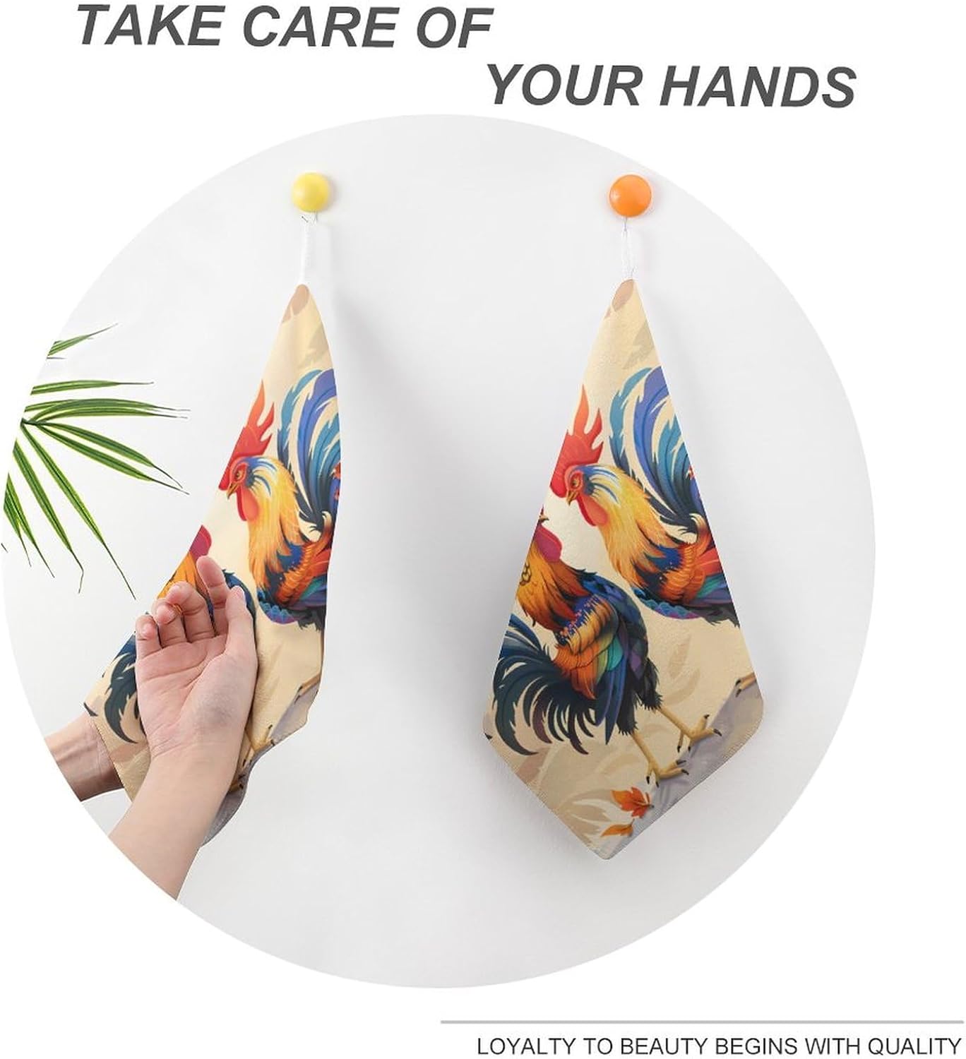 Fighting Morning Rooster Cock Hand Towels for Bathroom Kitchen Towels Small Towel Handkerchiefs with Hanging Loop 4PCS