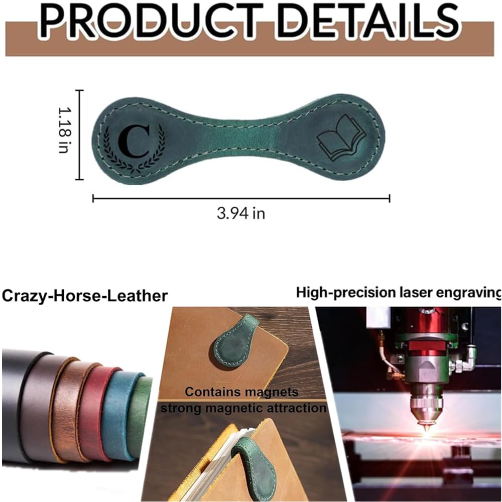 確認用ページ パーソナライズレザー磁気ブックマーク3個、26文字のしおり