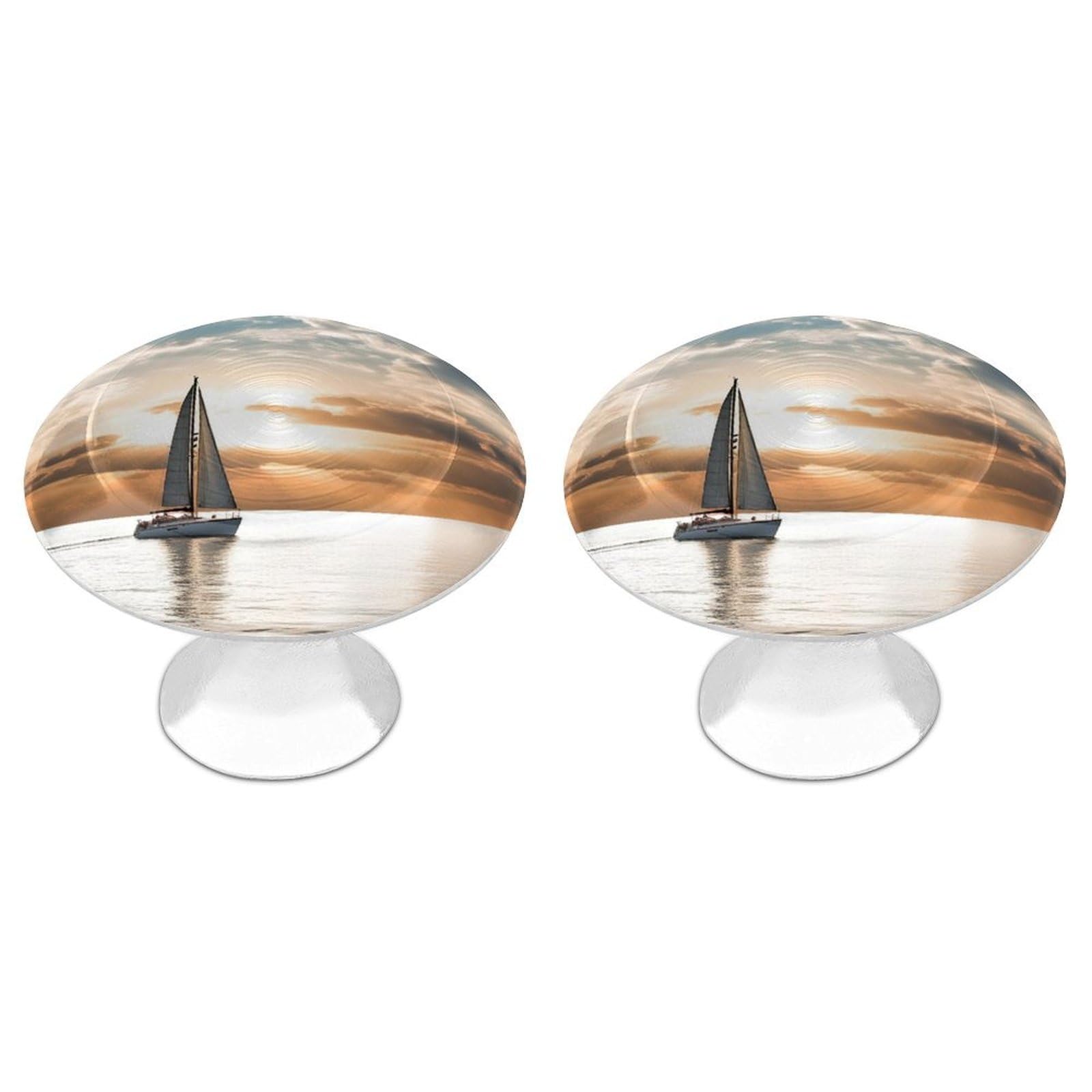 QMNLKH Sailing Boat on The Sea Cabinet Knobs for Home, Round Drawer Pulls for Kitchen, Personalized Cupboard Handles with Screw, Fashion Dresser Knobs for Office, Drawer Handles, 2 Packs
