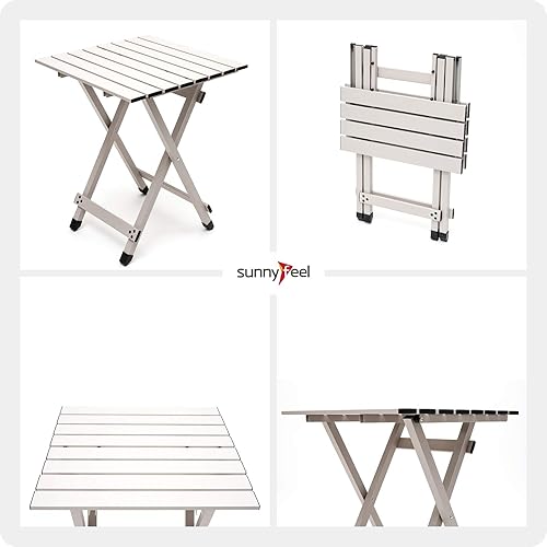 Miniatura 7 de SUNNYFEEL Mesa de camping plegable  Mesa de picnic portátil de aluminio ligero, 18.5 pulgadas de largo x 18.5 pulgadas de ancho x 24.5 pulgadas de