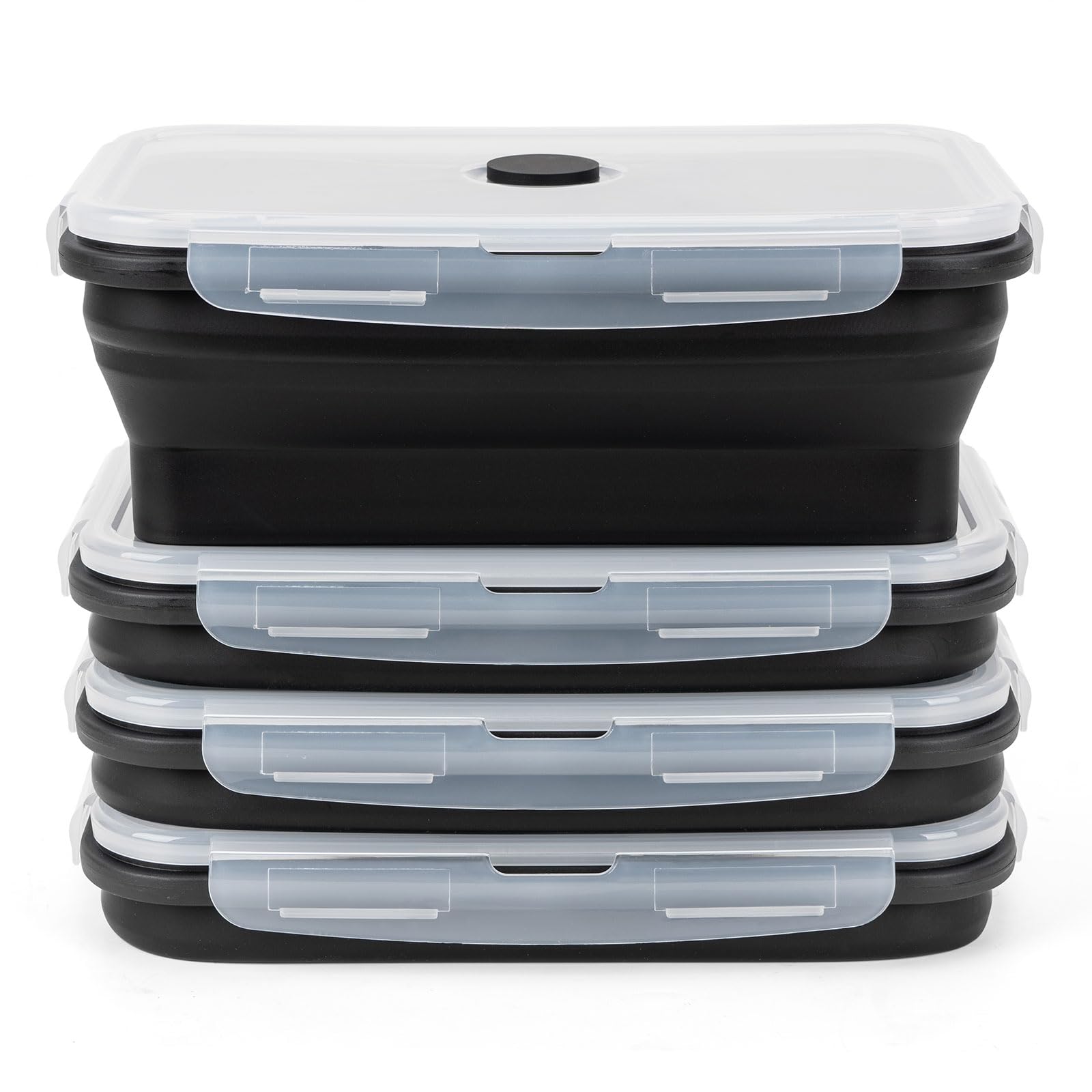 Photo 1 of *** 2 PCS *** Collapsible Silicone Food Storage Containers Set with Lid & Air Vent,Foldable Lunch Containers(4PCS,Black,40oz)