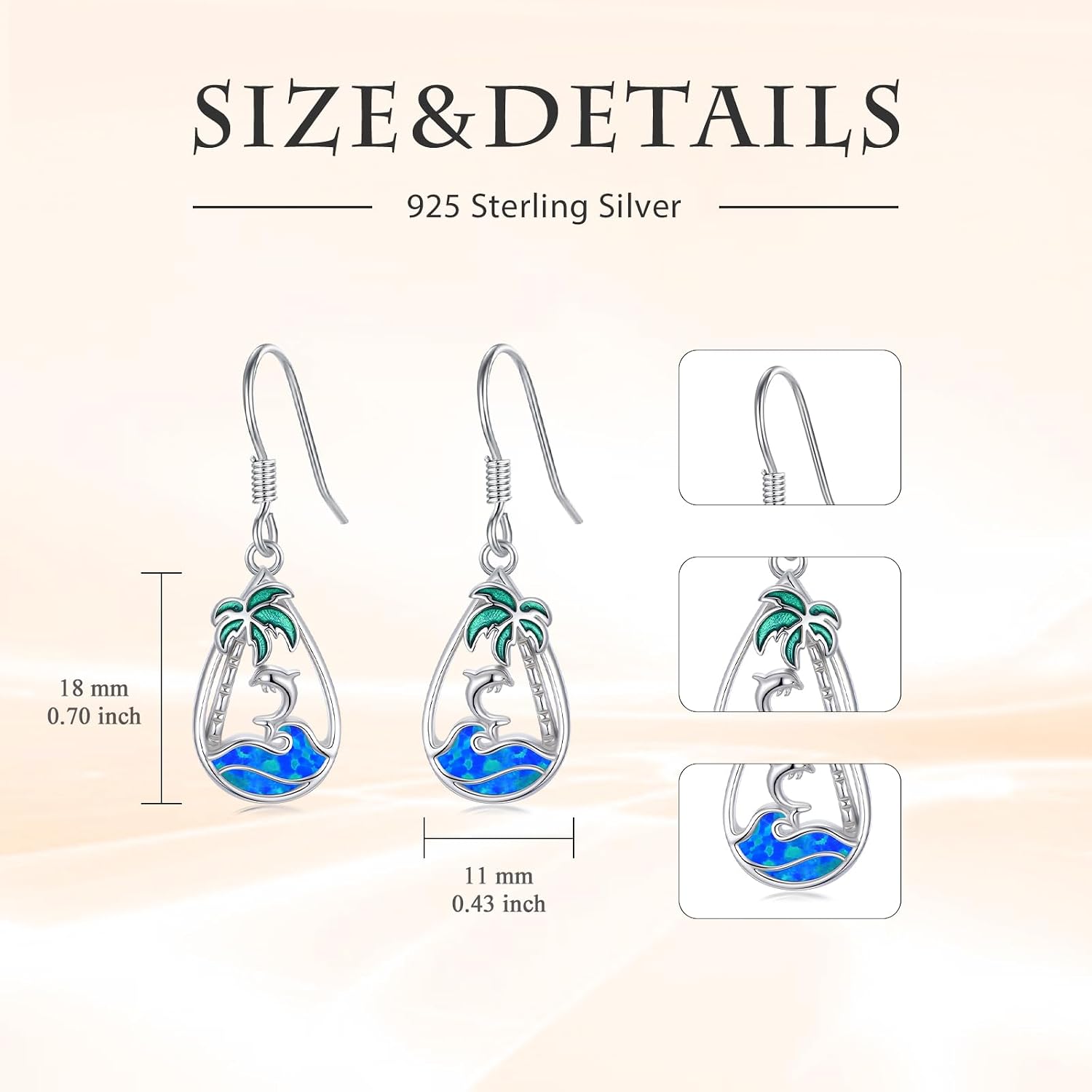 HPQQ Palm Tree/Sea Turtle/Dolphin/Flamingo Earrings 925 Sterling Silver Teardrop Ocean Earrings Blue Opal Wave Jewelry Summer Christmas Gifts for Women Her