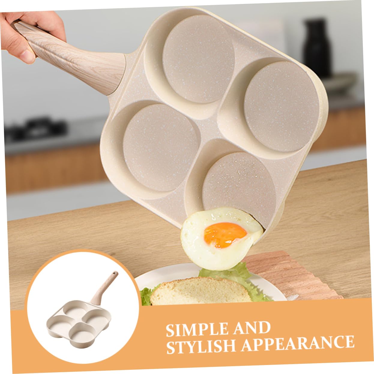 Cabilock Sartén Dividida Profunda de Cuatro Huecos para Huevos, Aluminio