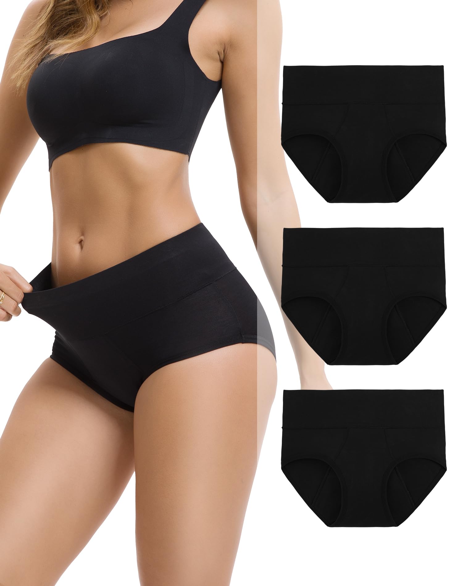 INNERSY Women's Bamboo Viscose Heavy Flow Period Underwear High Waisted Leakproof Panties 3 Pack