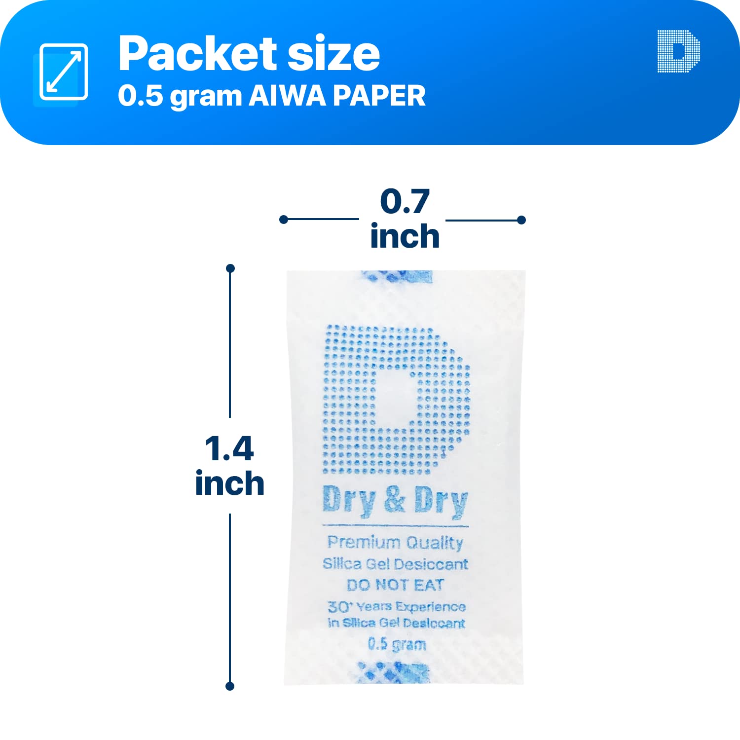 Dry & Dry 0.5(Half) Gram [500 Packets] Pure & Safe Silica Gel Packets Desiccant Dehumidifiers Silica Gel Packs - Food Safe Silica Packets Silica Gel Moisture Absorbers