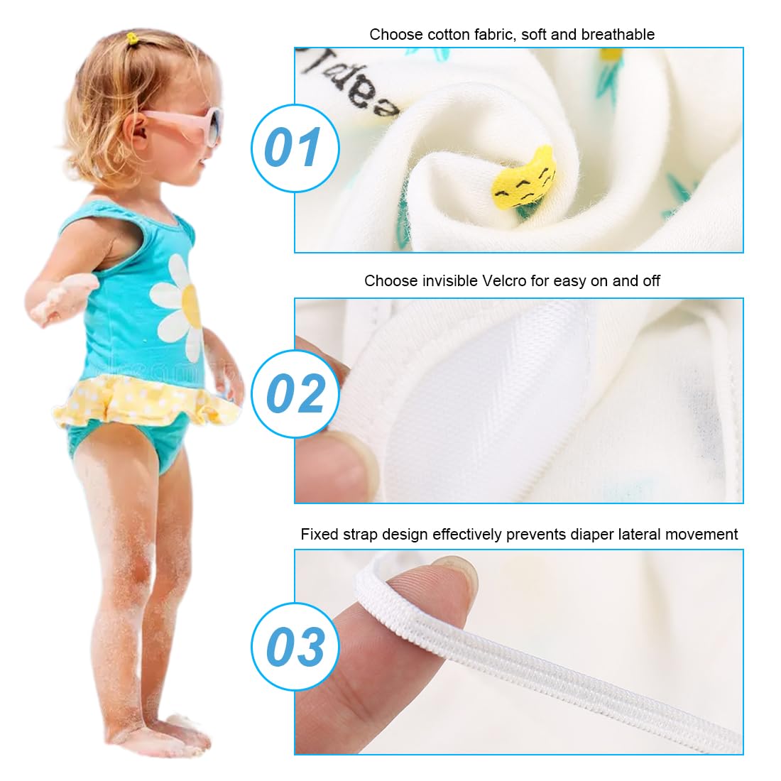 Pannolini nuoto，Pannolino da bagno neonato, pannolino da bambino, pannolino da bagno, pannolino da bagno lavabile (3 pezzi)