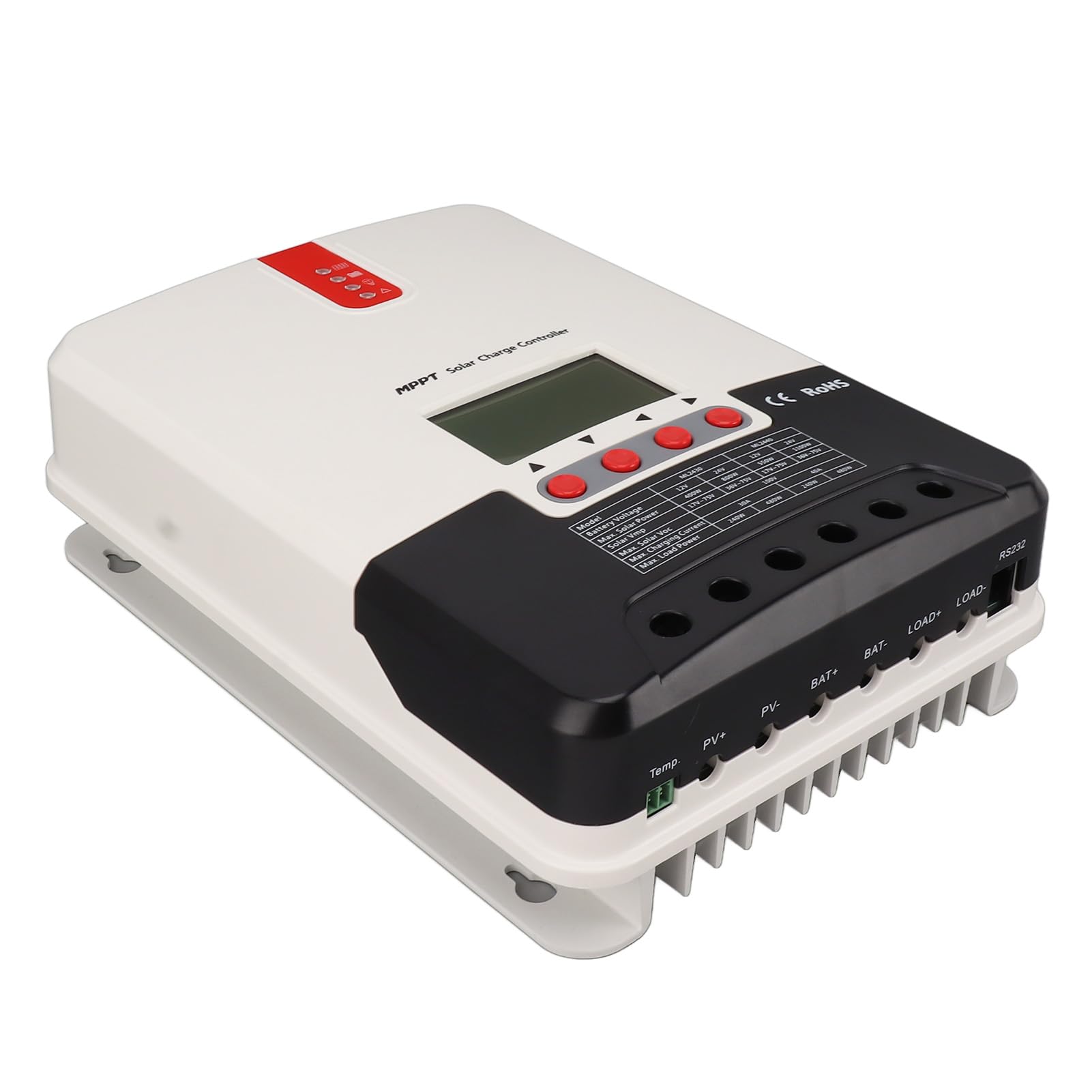 Controlador Solar MPPT 30A 12V 24V con Pantalla LCD y Disipación