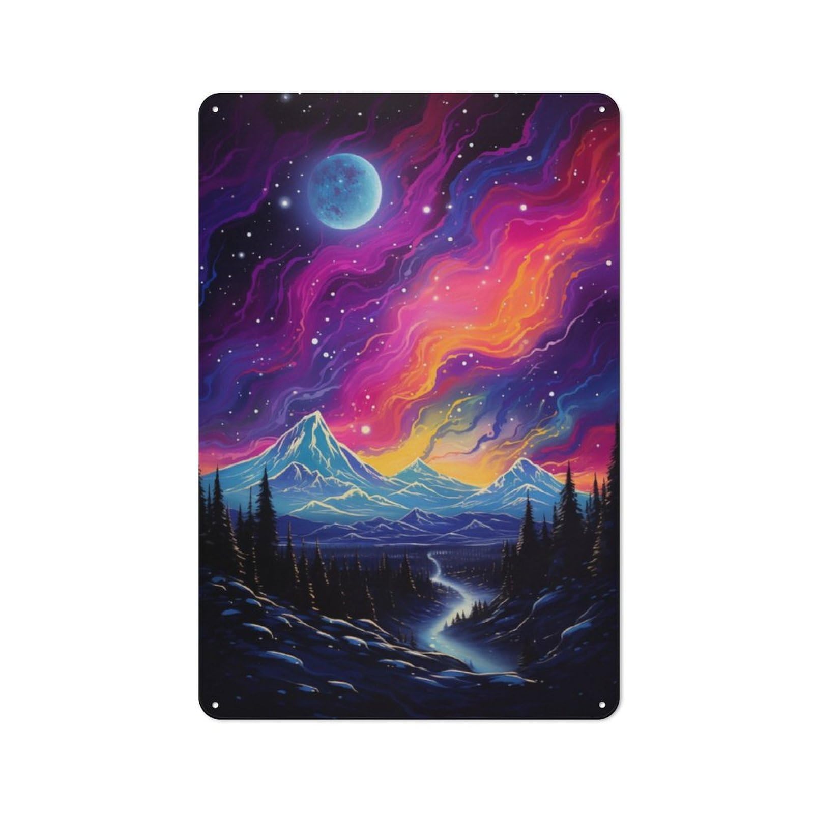Junmoney Starry Night In The Tetons Tin Wall Plaque 30X20cm With For Living Room Or Hallway, For Garage, Workshop And Man Cave Decoration