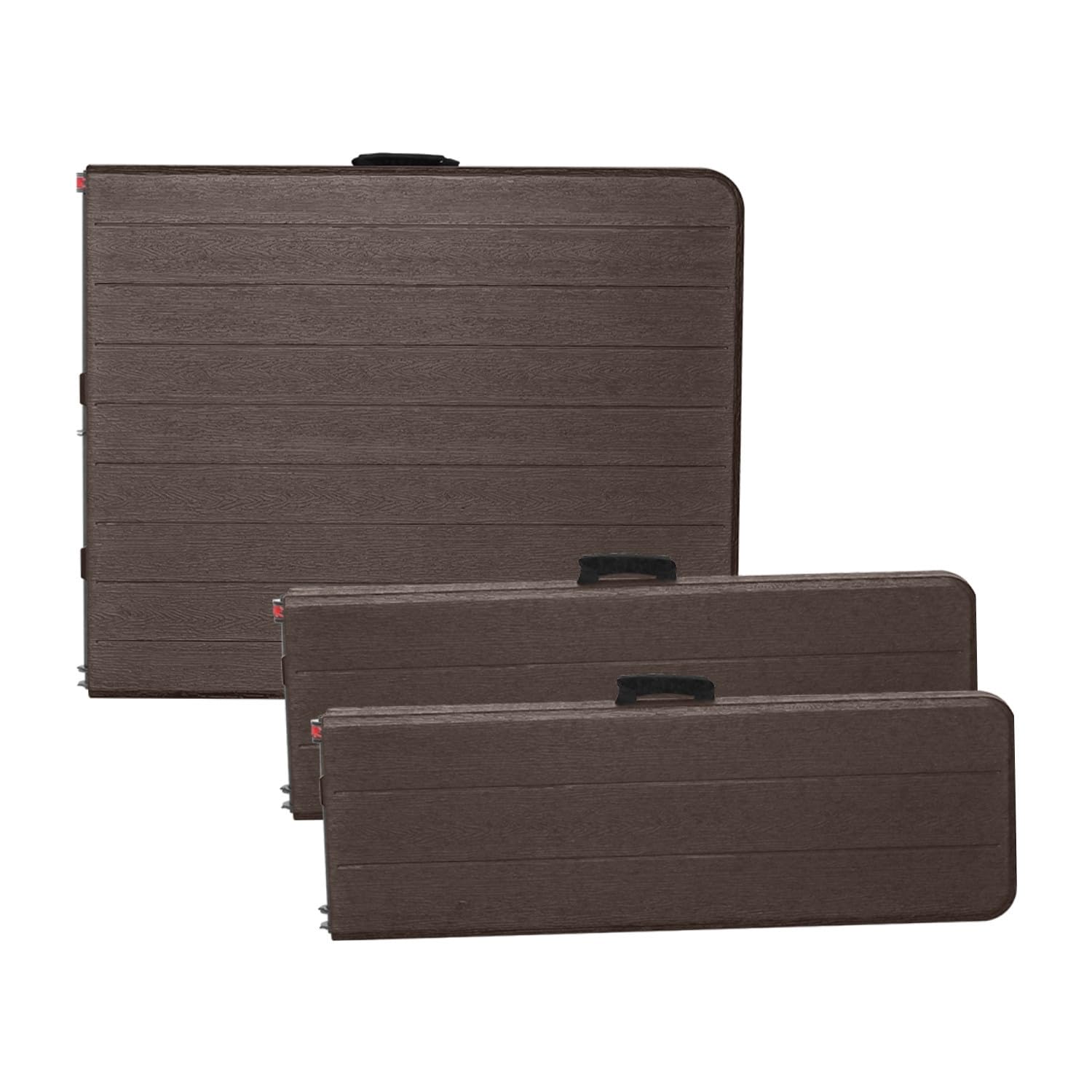 7H SEVEN HOUSE Conjunto Plegable Mesa con 2 Bancos de 180cm Catering Marrón Efecto Madera 7house
