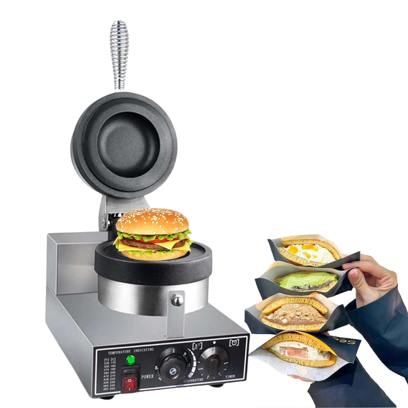 Elektryczna Maszyna do Robienia Burgerów, Prasa do Hamburgerów, Gofrownica do Napełniania Lodów, Opiekacz do Kanapek Panini Press o Mocy 1200W, do Użytku Domowego i Komercyjnego,110V