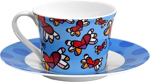 Miniatura 2 de Britto Romero Bone - Taza de café y té de porcelana con platillo, 6.7 onzas, Love Is In The Air