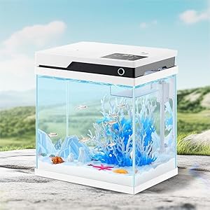 PONDON 4 Gallon Smart Fish Tank, Glass Betta Tank with Filter and Light, Beta Fish Aquarium Startar Kit with Automatic Feeder