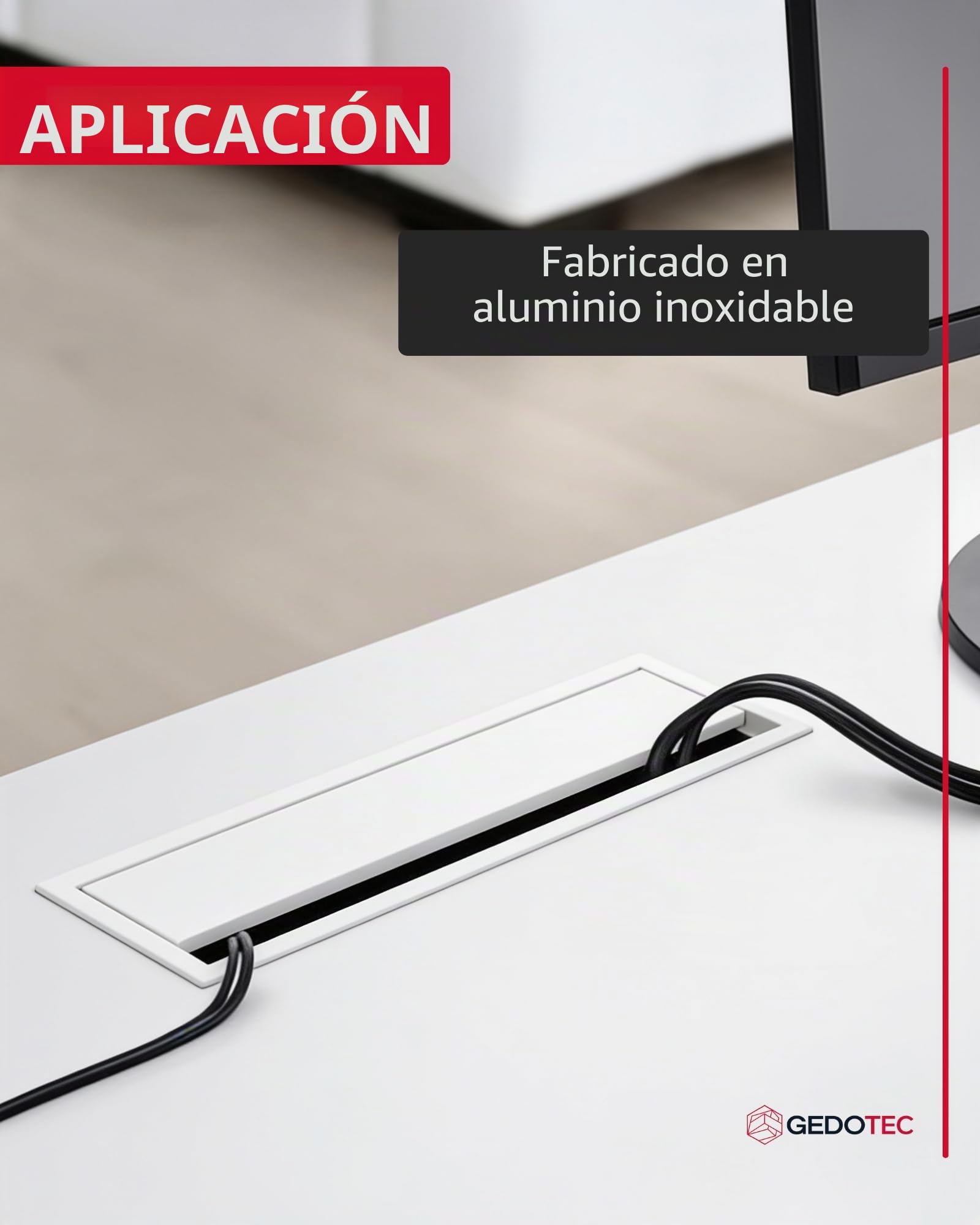 Gedotec Exit G11 ECO - Pasacables para escritorio, caja de cables empotrada, 320 x 100 mm, 1 unidad, salida de cable, mesa de oficina para empotrar