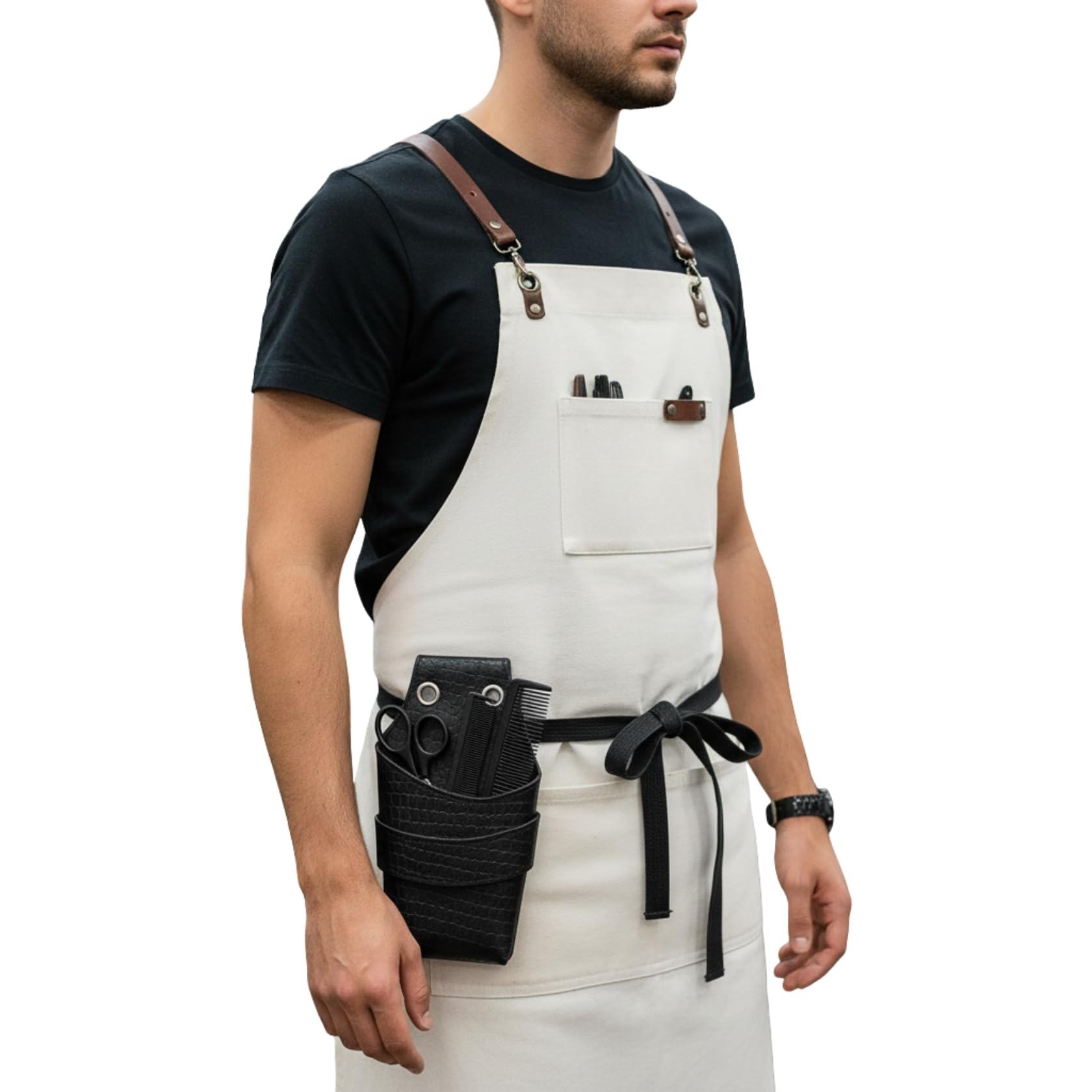 HANMECH Barber Leather Tool Holster - Black Crocodile Print Scissor & Comb Pouch for Hairdressers | Belt Attachment Side Bag for Salon & Barbershop Use (Pack of 1)-image-29