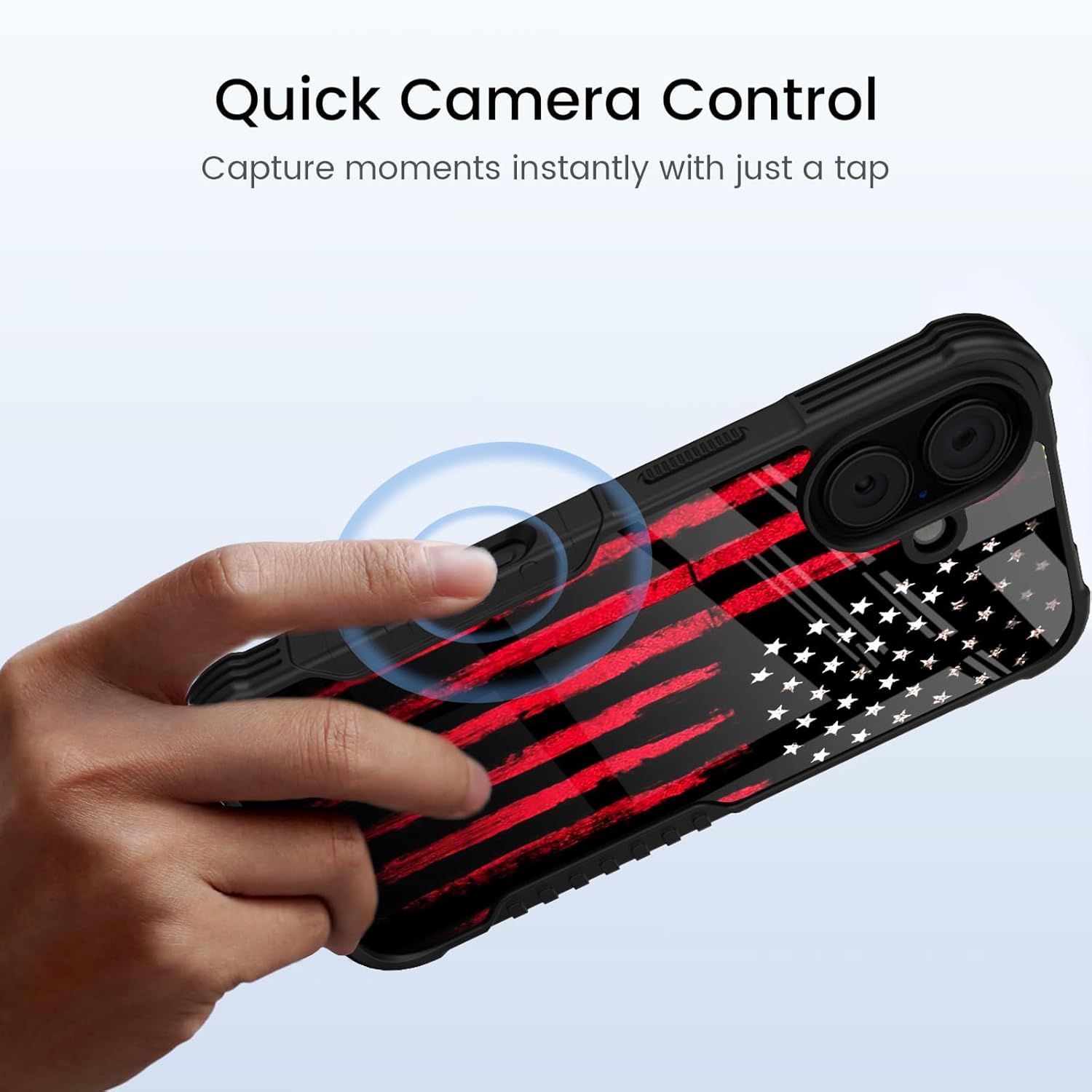 Compatible with iPhone 16 Case Black Red American Flag Design for Men Boys, [Shockproof Bumper] [Anti-Scratch] [Anti-Slip] Heavy Duty Protection Cover for iPhone 16 6.1'' - Image 6