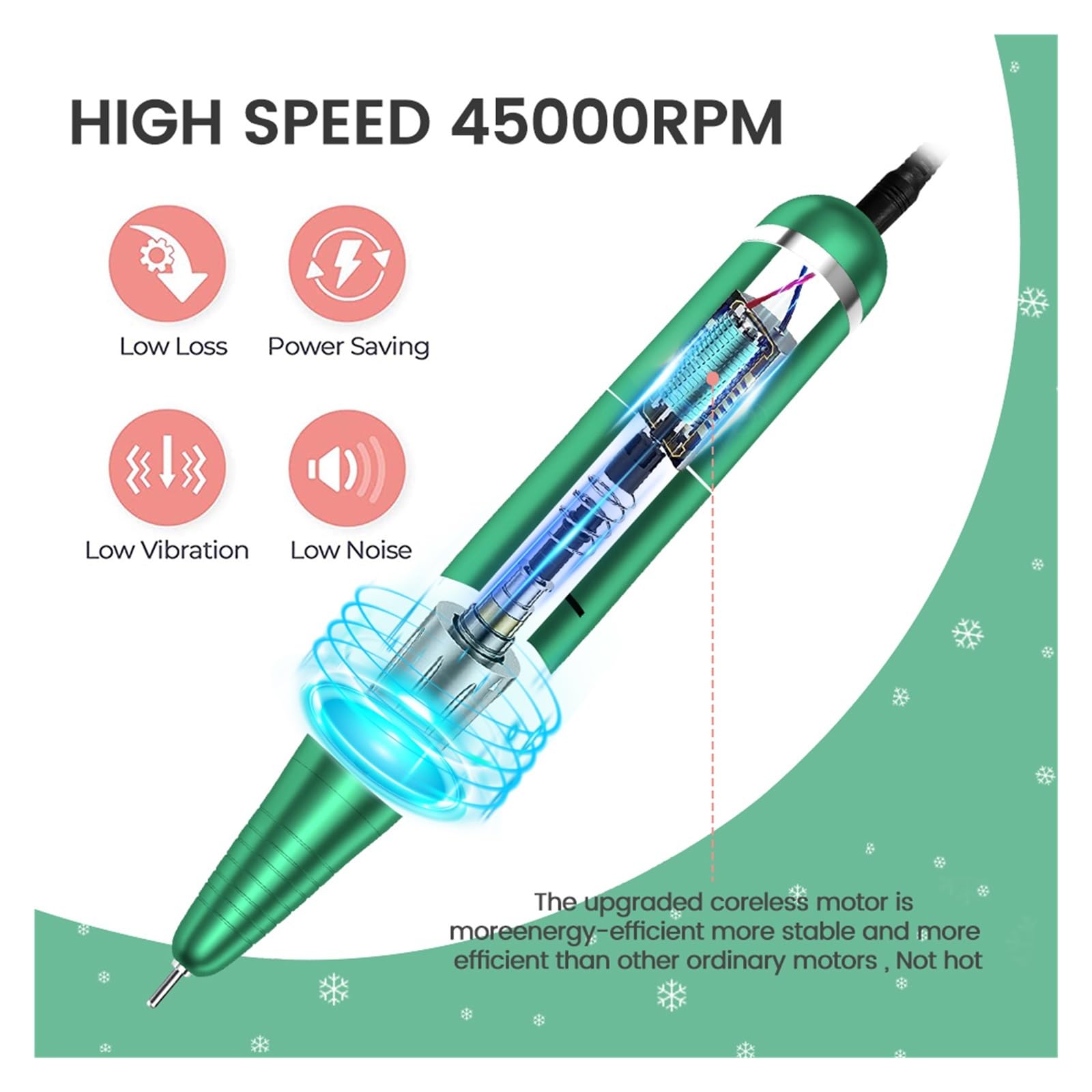 Machine à Ongles, Perceuse à ongles électrique professionnelle, perceuse rechargeable portable 45000 tr/min for en gel acrylique, outil de polissage manucure(MS901 Green2)