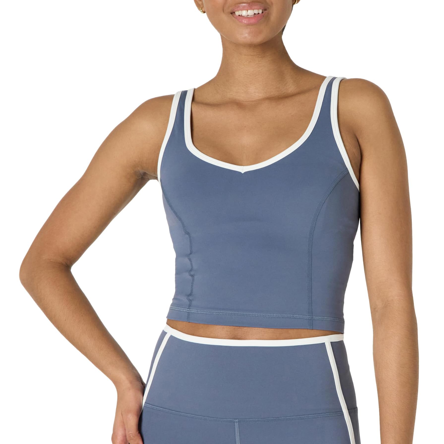 Amazon Essentials Womens Active FormFlex Buttery Soft Light Support Crop Tank with Bra and Contrast Trim