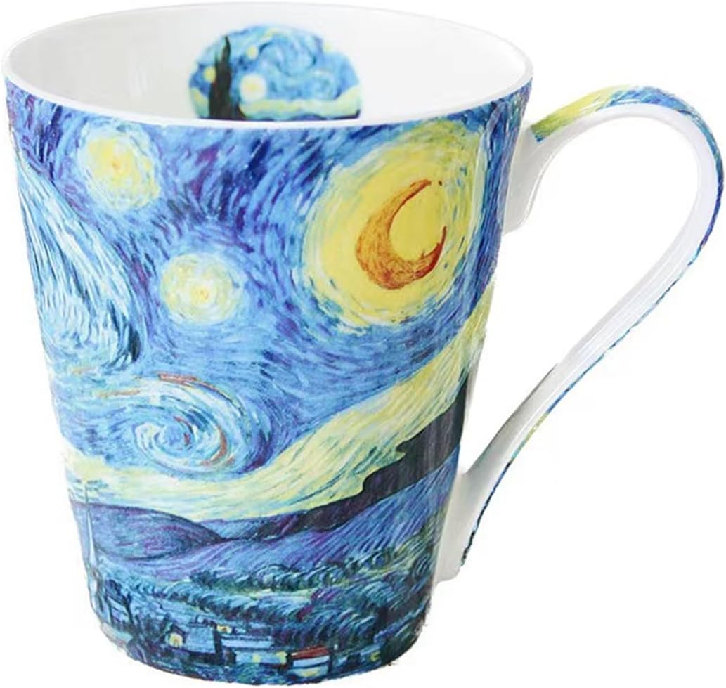 Vincent Van Gogh Art Collection Coffee Mugs, Fine Bone China, Large Size, Masterpiece Designs, 14 oz (The Starry Night)