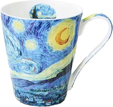 Vincent Van Gogh Art Collection Coffee Mugs, Fine Bone China, Large Size, Masterpiece Designs, 14 oz The Starry Night