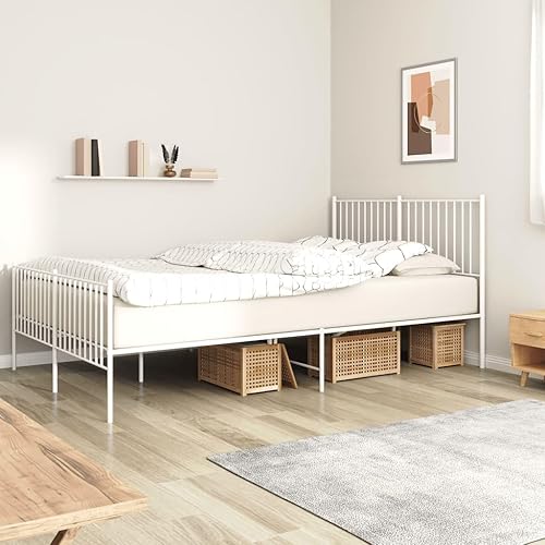 Metal Bed Frame with Headboard Bed Frame Full Platform Bed Full Metal Bed Frames Full Bed Frame with Headboard and Footboard White 59.8"x78.7"