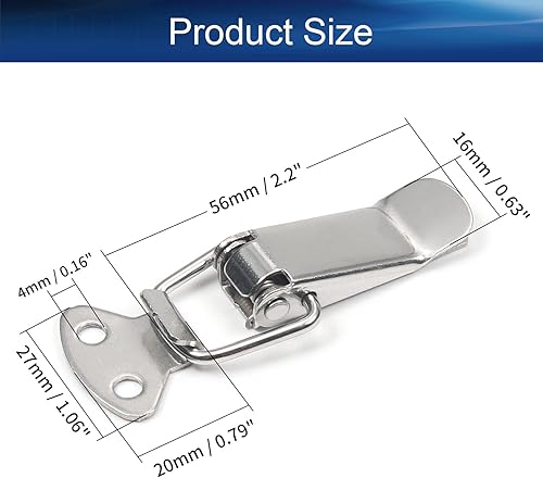 Miniatura 2 de Yinpecly 2.20 pulgadas de longitud 201 de acero inoxidable con resorte de cierre de palanca sin agujero de bloqueo, cerraduras con resorte para caja