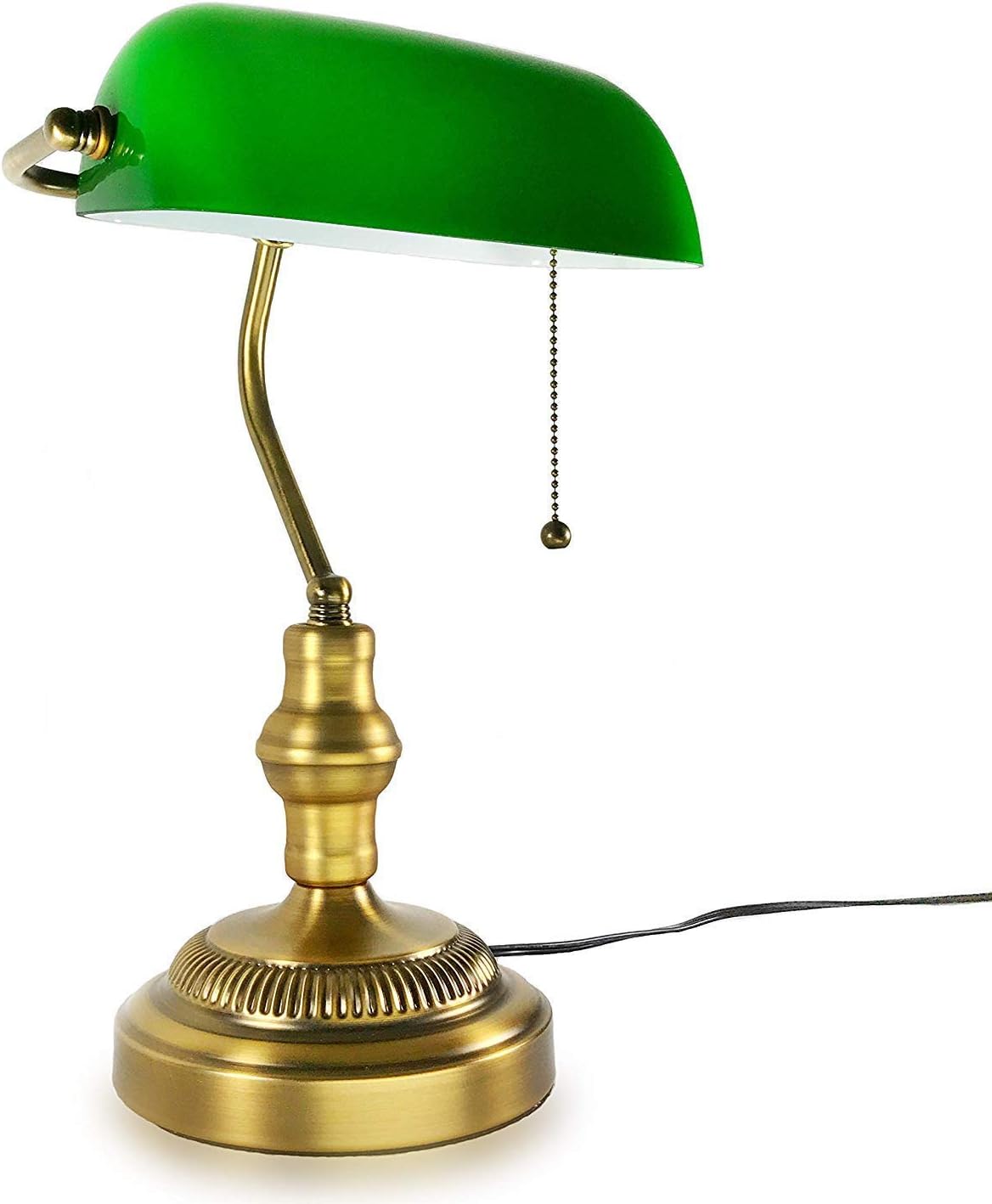 Traditional Bankers Lamp, Brass Base, Handmade Emerald Green Glass Shade,Vintage Office Table Light, Antique Style Desk Lamps for Office, Library, Study Room (Brass)(No Bulbs Included)