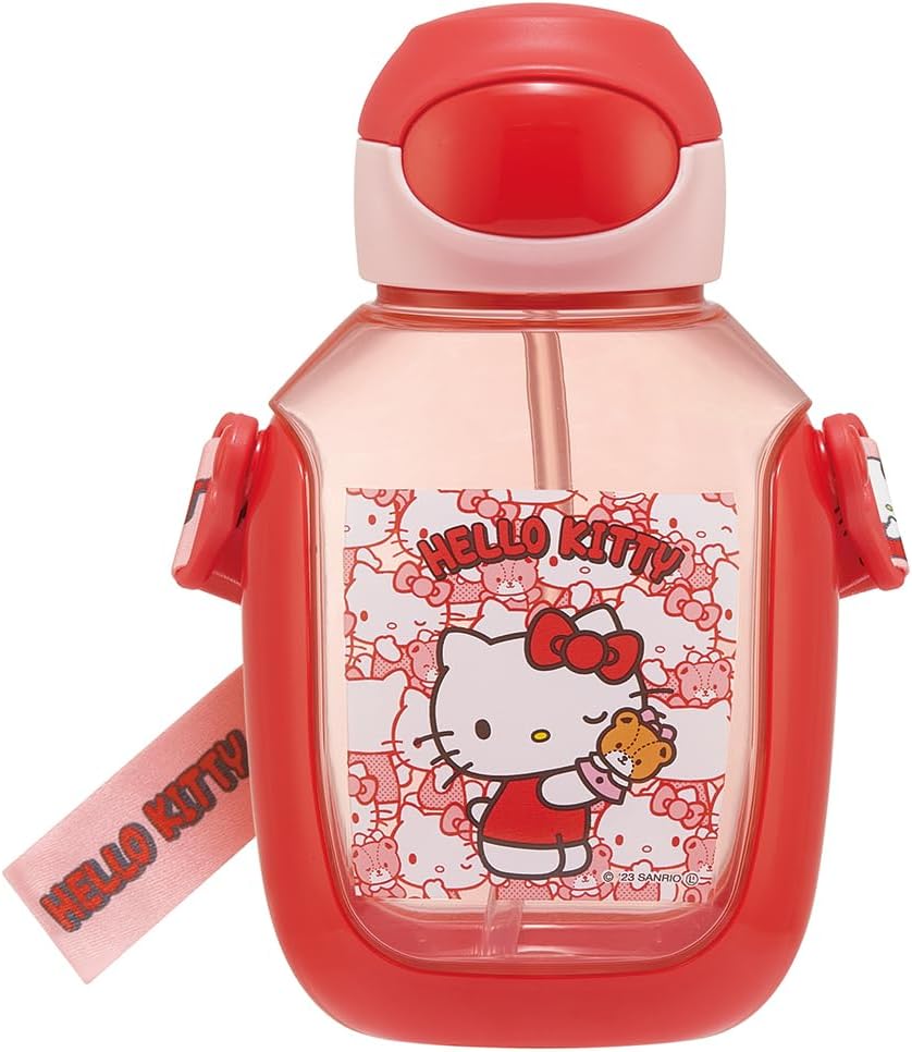 Skater PDSH6DX-A Water Bottle with Straw, 18.9 fl oz (530 ml), One Push for Kids, Hello Kitty, Sunrio