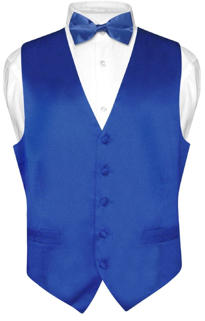 Biagio Men's SILK Dress Vest & Bow Tie Solid ROYAL BLUE Color BowTie Set sz 3XL