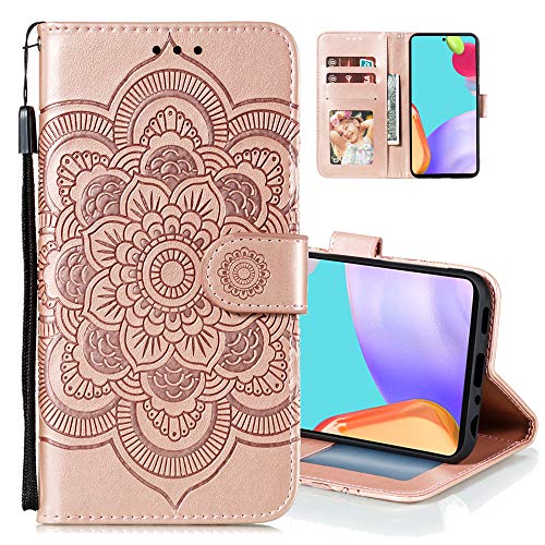 COTDINFORCA Nokia 7.2 Wallet Case, Slim PU Flip Cover Mandala Embossed Full Body Protection with Card Magnetic Closure Case for Nokia 6.2   Nokia 7.2 Mandala Rose Gold LD