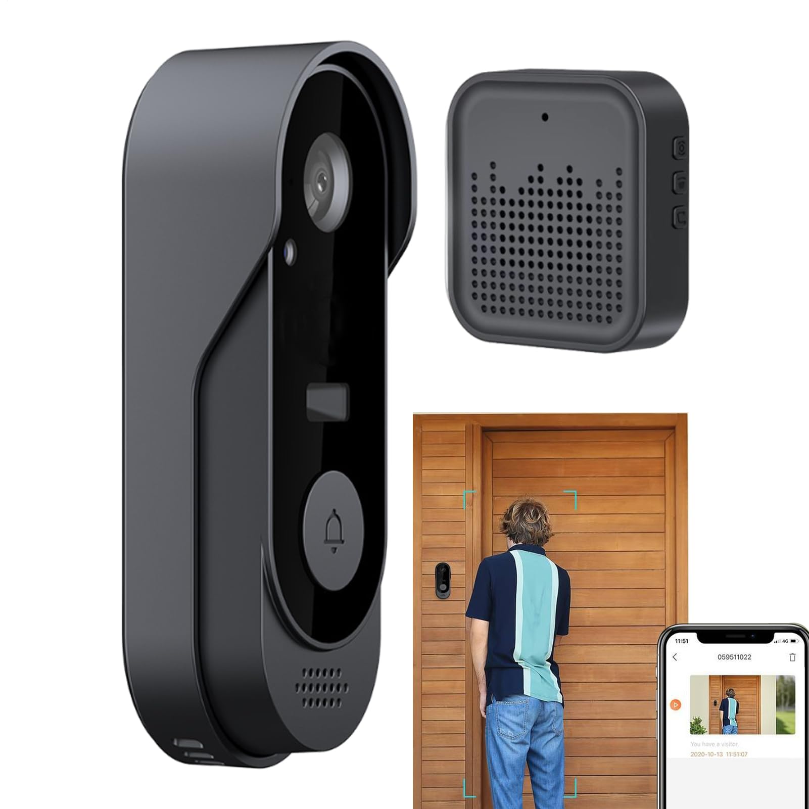 Timbre inalámbrico con cámara, cámara de video inalámbrica, detección de movimiento, monitor de seguridad para el hogar, conversación bidireccional, para interiores y exteriores, trabajo remoto tardío