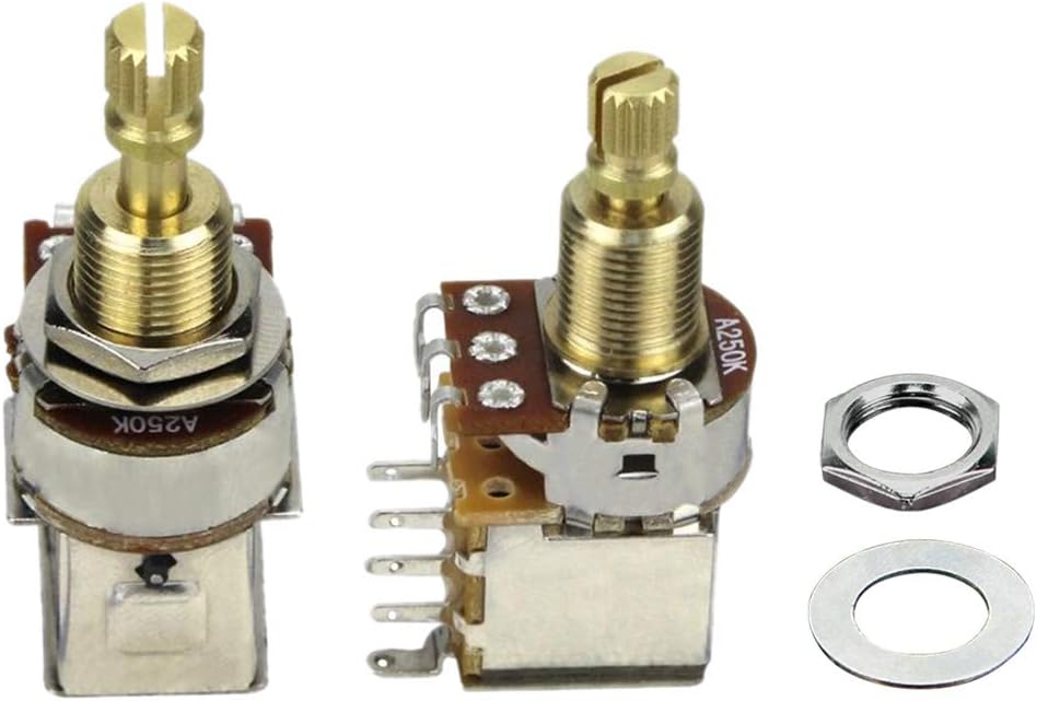 FLEOR 2pcs A250K Push Push Guitar Pots Audio Taper Potentiometers Long Copper Split Shaft