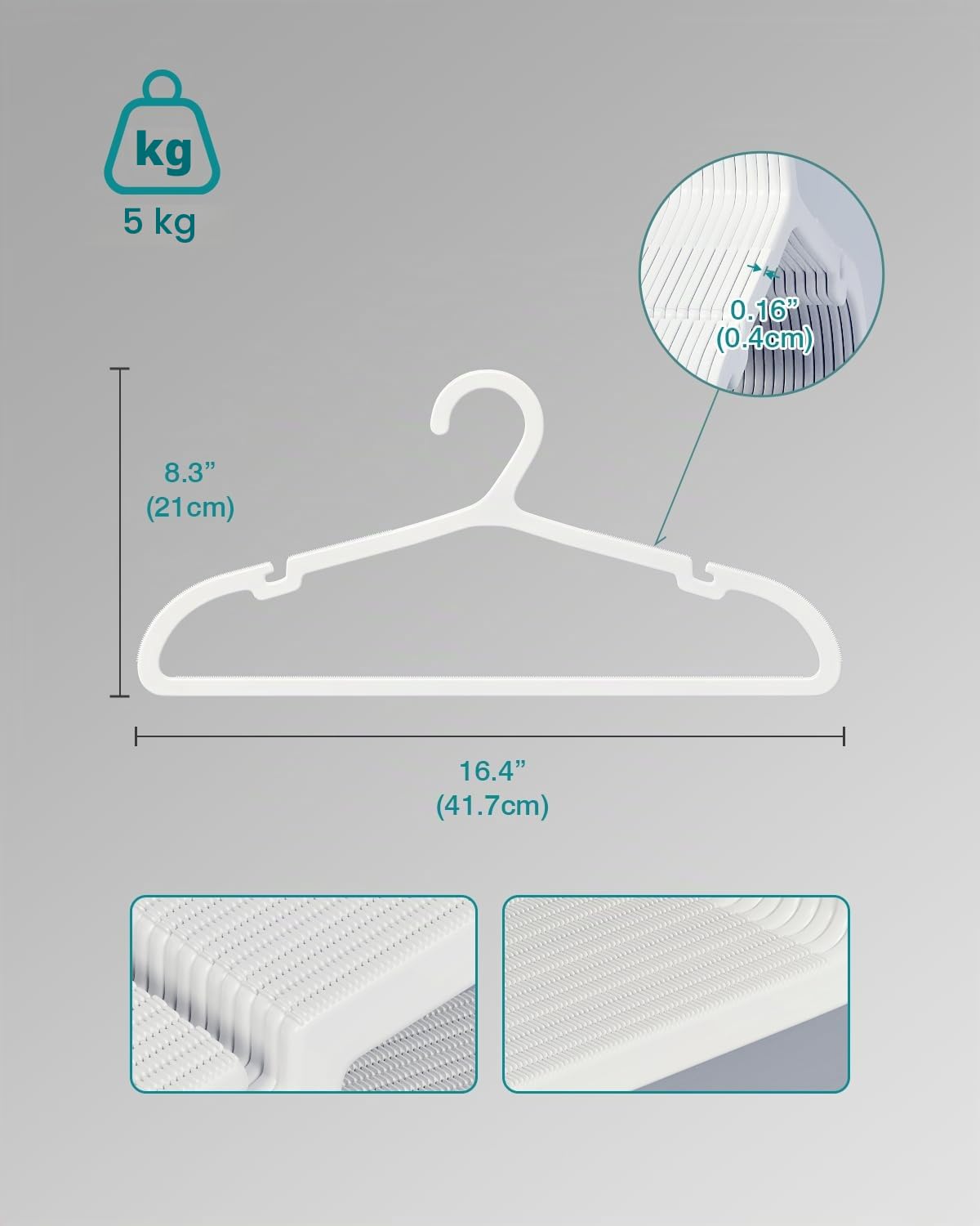 ABHENG 80 Perchas de Plástico, Ahorro de Espacio, Resistentes, Antideslizantes, para Camisas, Camisetas, Trajes, Blusas, Pantalones, Chaqueta y más, 41.7 x 0.4 x 24 cm, Blanco, APY0580W