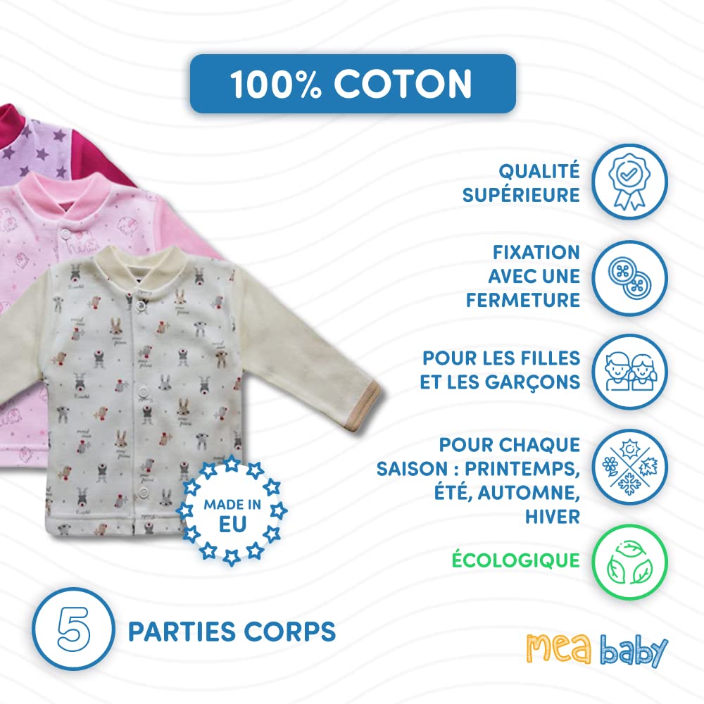 MEA BABY Veste bébé Unisexe à Manches Longues, Lot de 5, pour Filles et garçons (Parent)