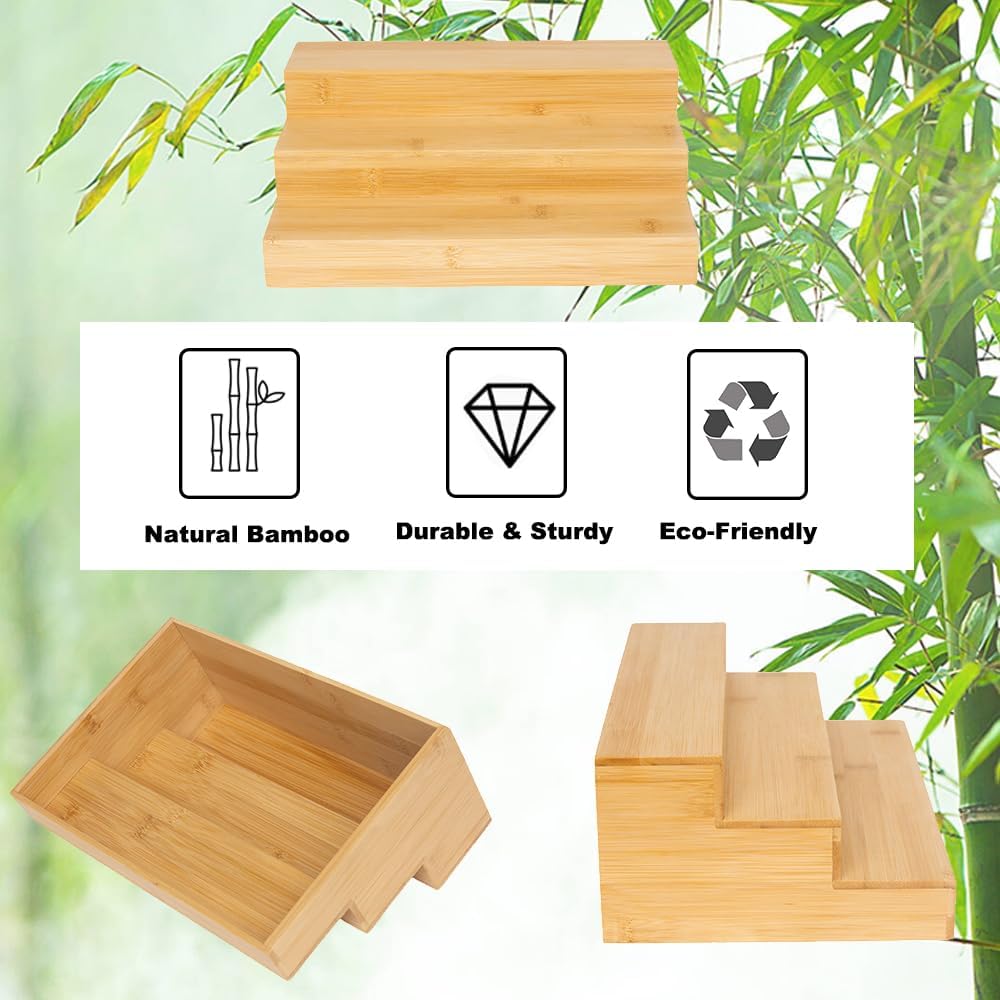 Lot de 2 étagères à épices en bambou pour armoire, étagère à épices pour cuisine, garde-manger, plan de travail à 3 niveaux