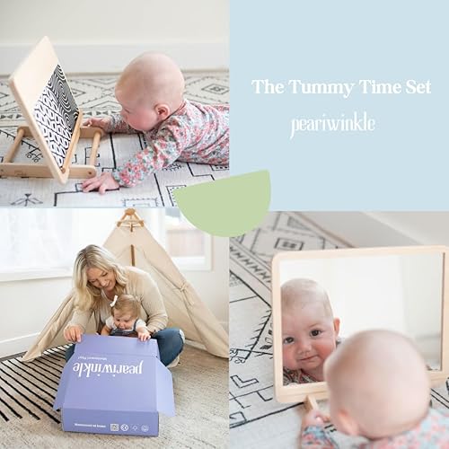 Miniatura 2 de Montessori - Set de tiempo boca abajo, espejo seguro para bebés, juguete sensorial arrugado, soporte de madera FSC, juguetes blancos y negros de