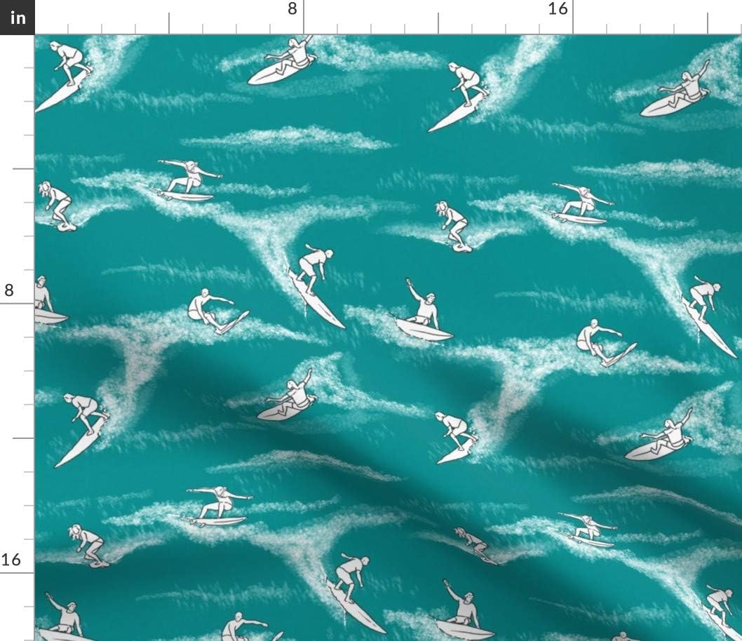 Spoonflower Fabric - Surfers Turquoise Surfing Surf Waves Ocean Womens Sports Printed on Petal Signature Cotton Fabric by The Yard - Sewing Quilting Apparel Crafts Decor
