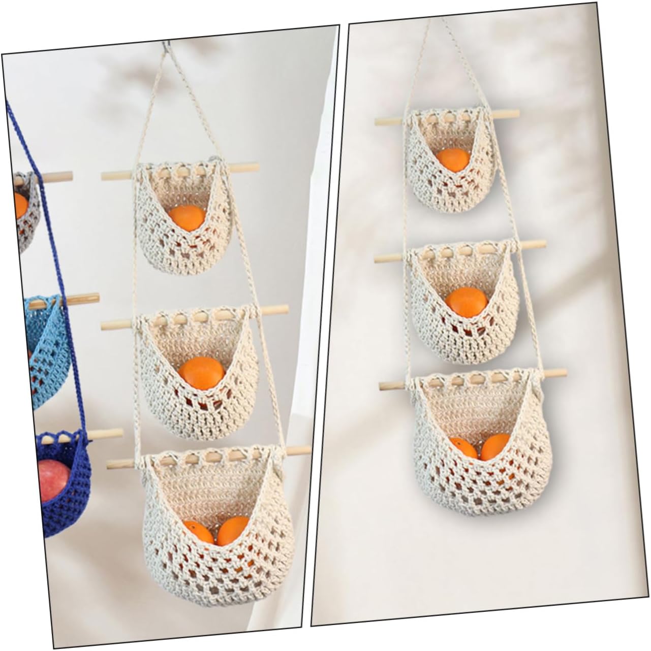 2pcs Hand-woven Rope Hanging Fruit Basket Organizer for Kitchen Living Room Multi-functional Storage for Fruits and Vegetables