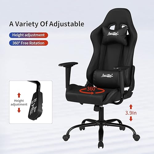 Miniatura 16 de Silla de oficina para videojuegos, silla de escritorio con soporte lumbar, reposacabezas y reposabrazos, giratoria, ergonómica, para deportes