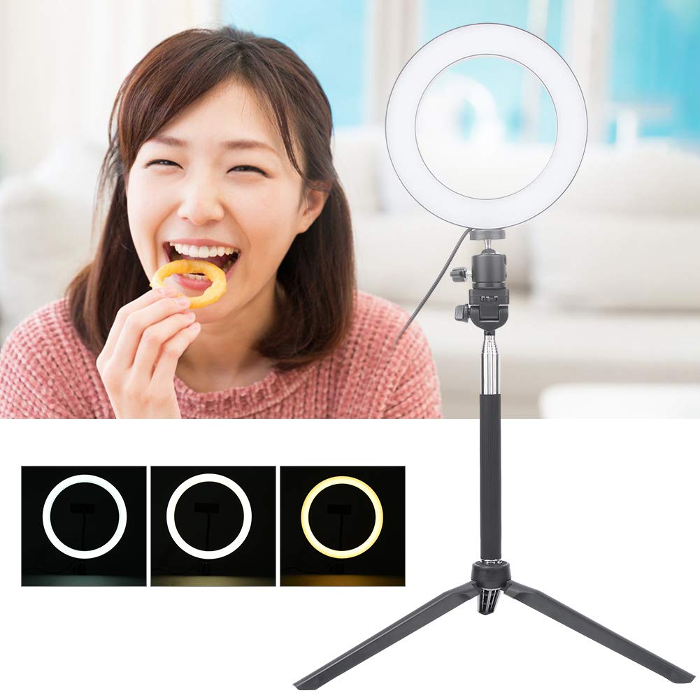 Ring Light LED Shanrya 6 Pouces Avec Trépied - Lumière Selfie USB, 10 Niveaux, Pour Streaming