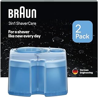 Braun Clean & Renew Refill Cartridges, Alcohol-Based Cleaning Solution with Lemon Scent, Lubricates and Cleans Shavers, Compatible with Braun Series 3, 5, 6, 7, 8, and 9 – Pack of 2 – CCR2