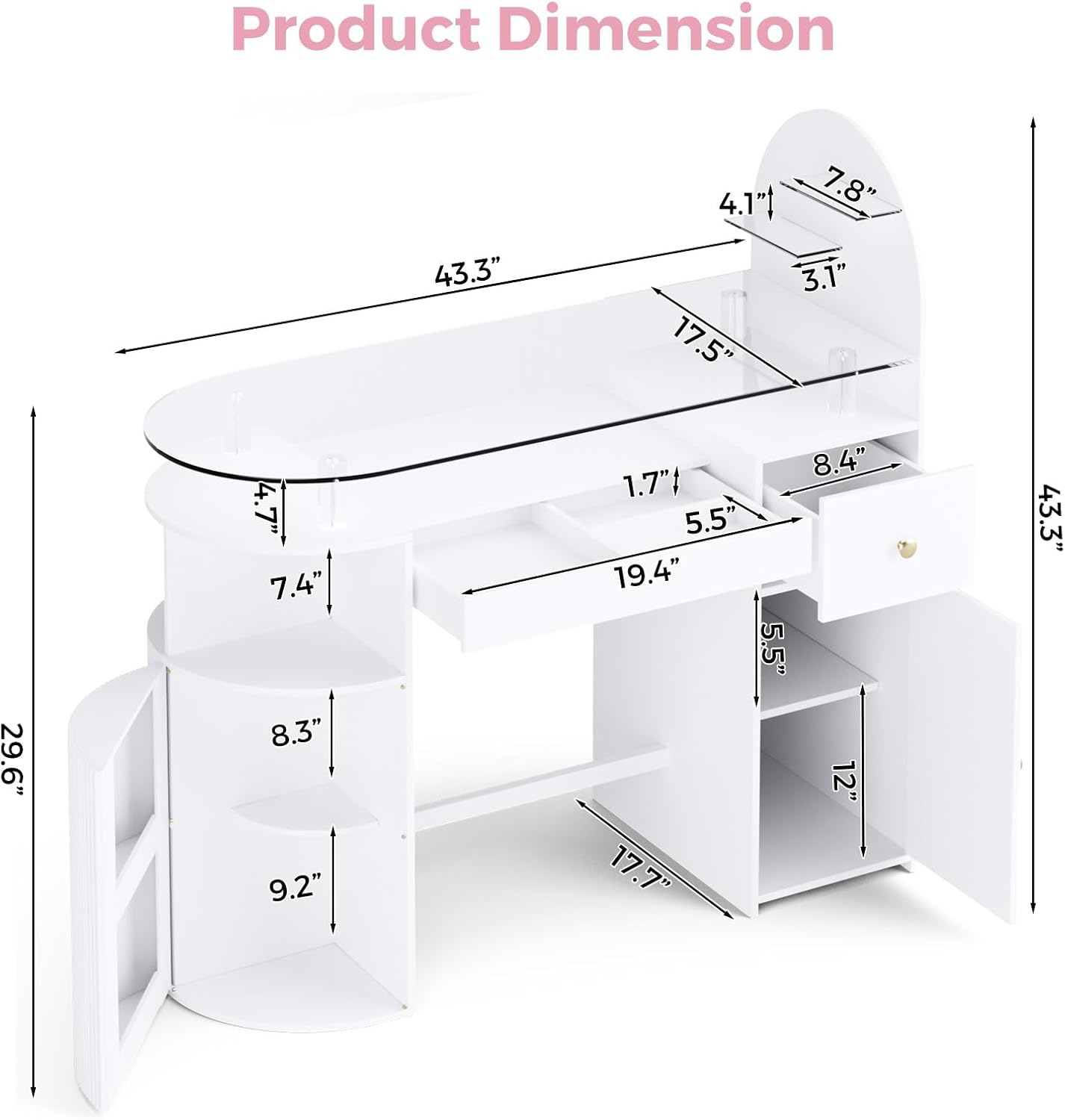 Manicure Table Nail Station with Tempered Glass Top, Professional Nail Tech Desk with Storage Cabinet & Drawer, Acetone Resistant, for Nail Beauty Salon Workstation(White)