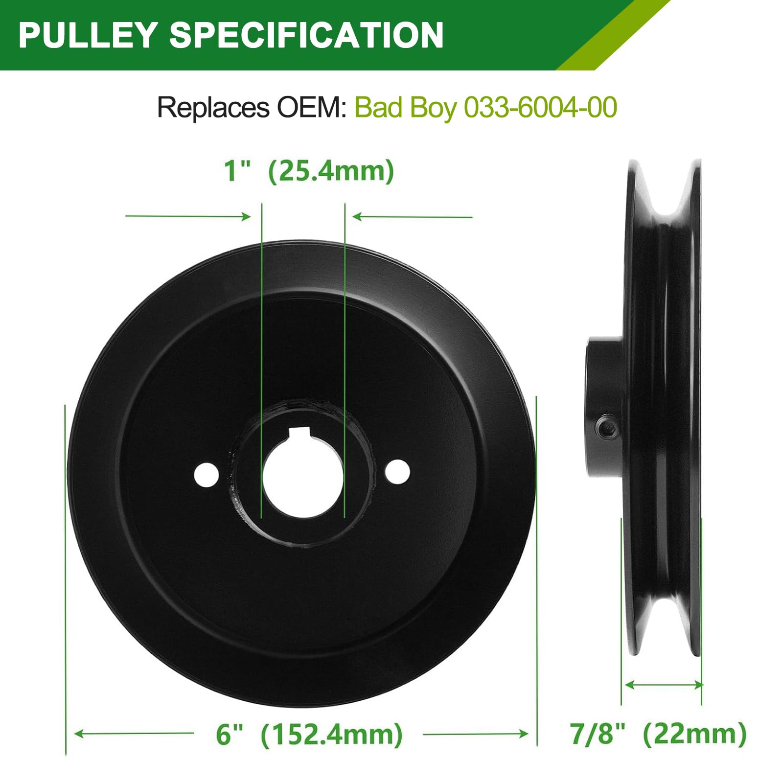 037-6015-00 037-6015-50 Husillo 033-6004-00 033 6004 00 033600400 polea compatible con Bad Boy ZT Elite, ZT Elite Limited, Maverick 15 0.95 pulgadas Cubiertas (paquete de 3)