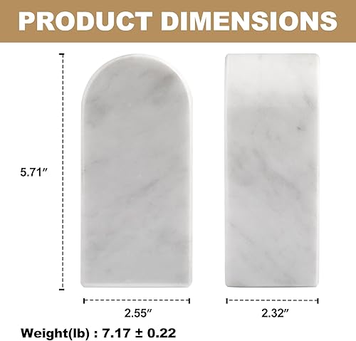 Miniatura 2 de Koville Sujetalibros de mármol italiano de Carrara para estantes, extremos decorativos para libros, 7 libras, soporte de libros de mármol